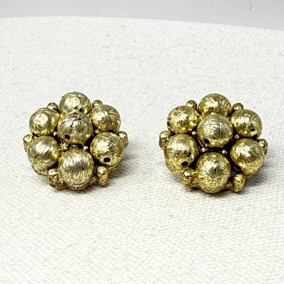 Vintage Cluster‎ Bead Earrings Gold-Tone Clip On Retro Classic - Picture 7 of 10